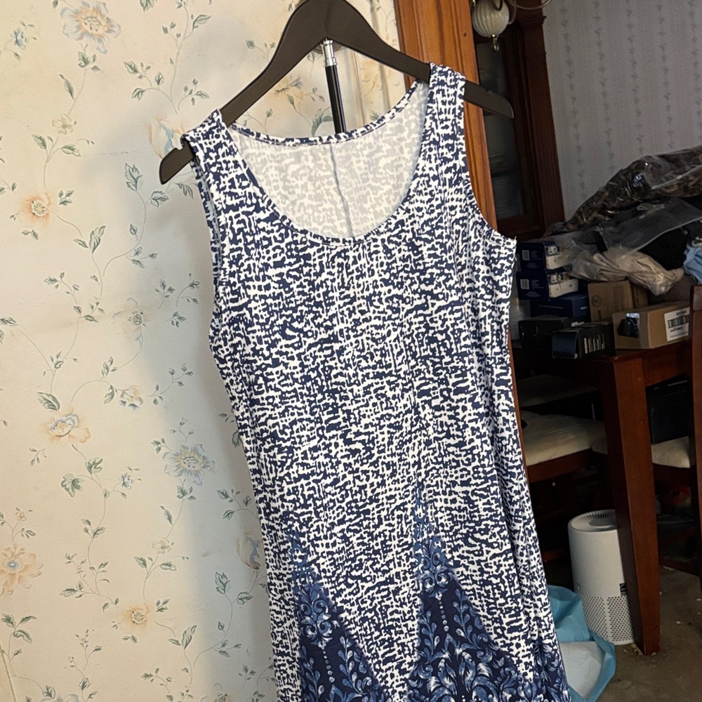 Elegant Blue and White Midi Dress